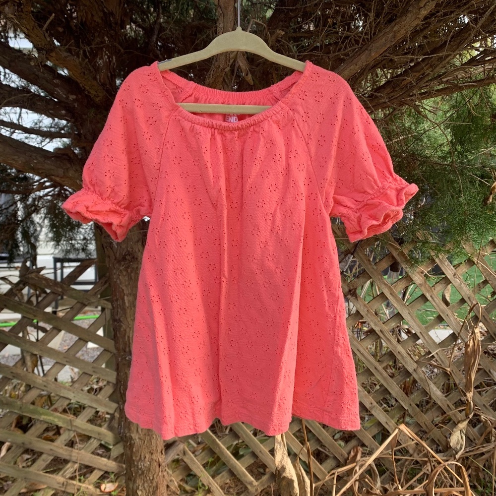 Lands end coral eyelet peasant top